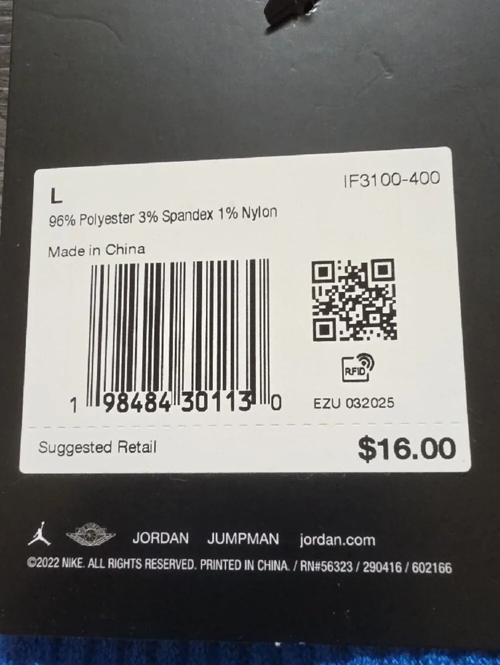 Jordan Everyday Dri-FIT Crew Socks - Blue Size L